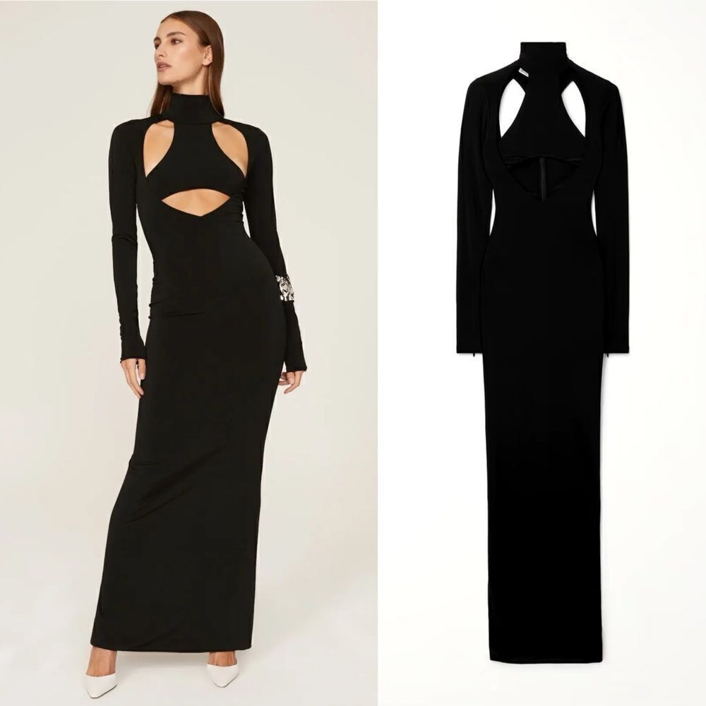 LAQUAN SMITH Size XS NWT Cutout Stretch Jersey Turtleneck Gown Maxi Dress Black - Picture 15 of 16
